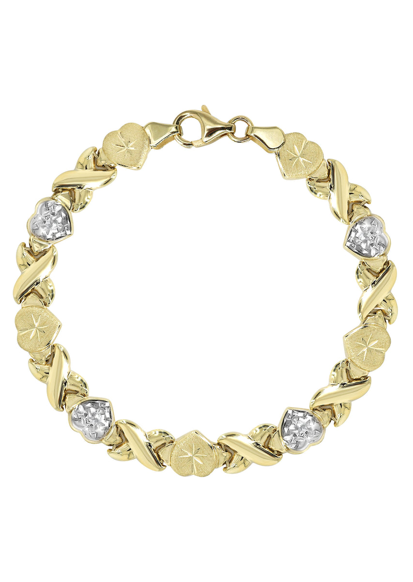 14k newest Yellow Gold Cable Flower & Diamond Cut Ball Accent Bracelet