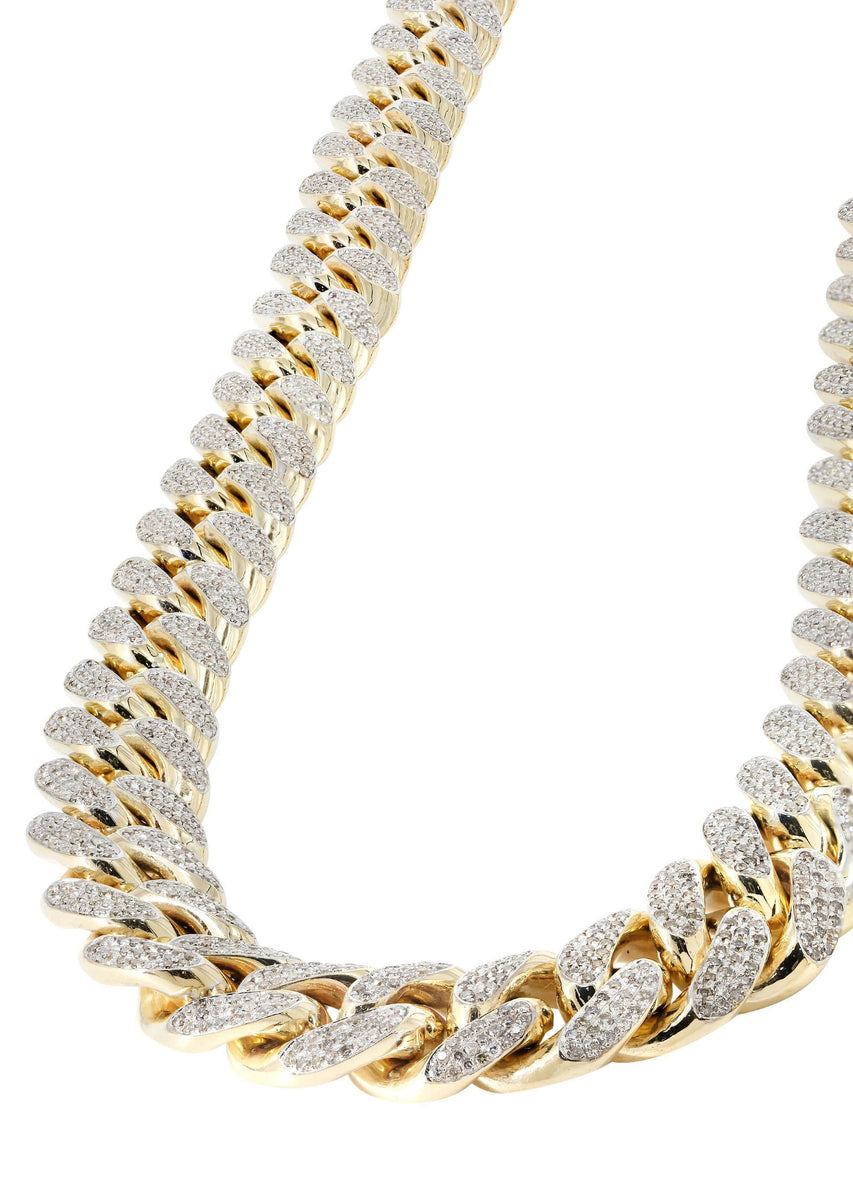 Iced Out Gold Plated Chain - 10mm Full Micro Pave - VVS Moissanite Diamond Miami Cuban Link 22 Inches / 2 Tones by Pearde Design