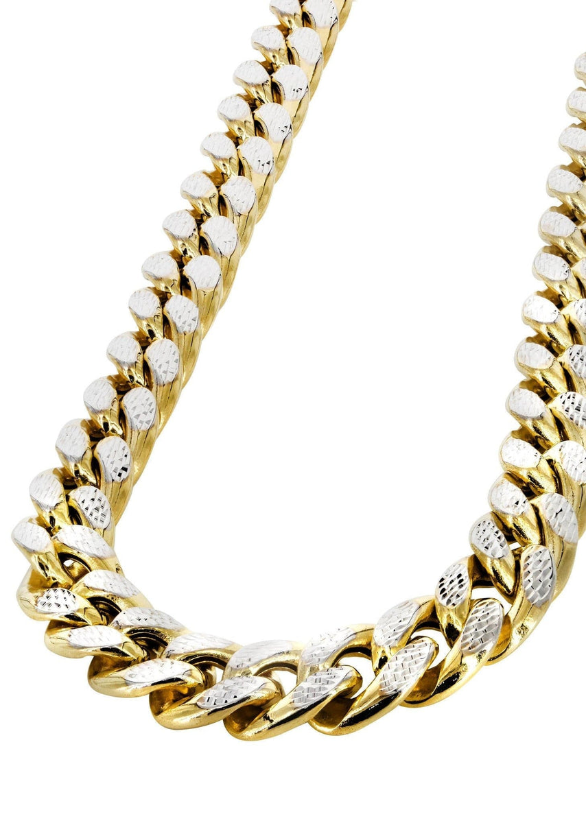 Gold Chain - Mens Hollow Diamond Cut Miami Cuban Link Chain 10K/14K Go –  FrostNYC
