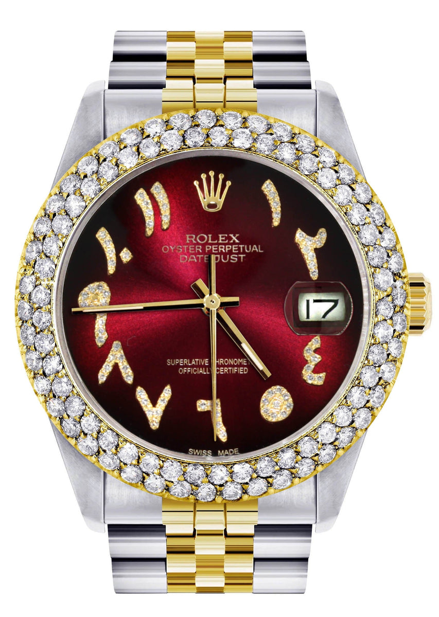 Diamond Gold Rolex Watch For Women 16233 36Mm Red Black Arabic