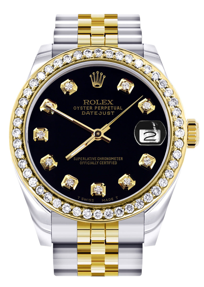 Womens Diamond Gold Rolex Watch | Diamond Bezel | 31MM | Black Diamond ...