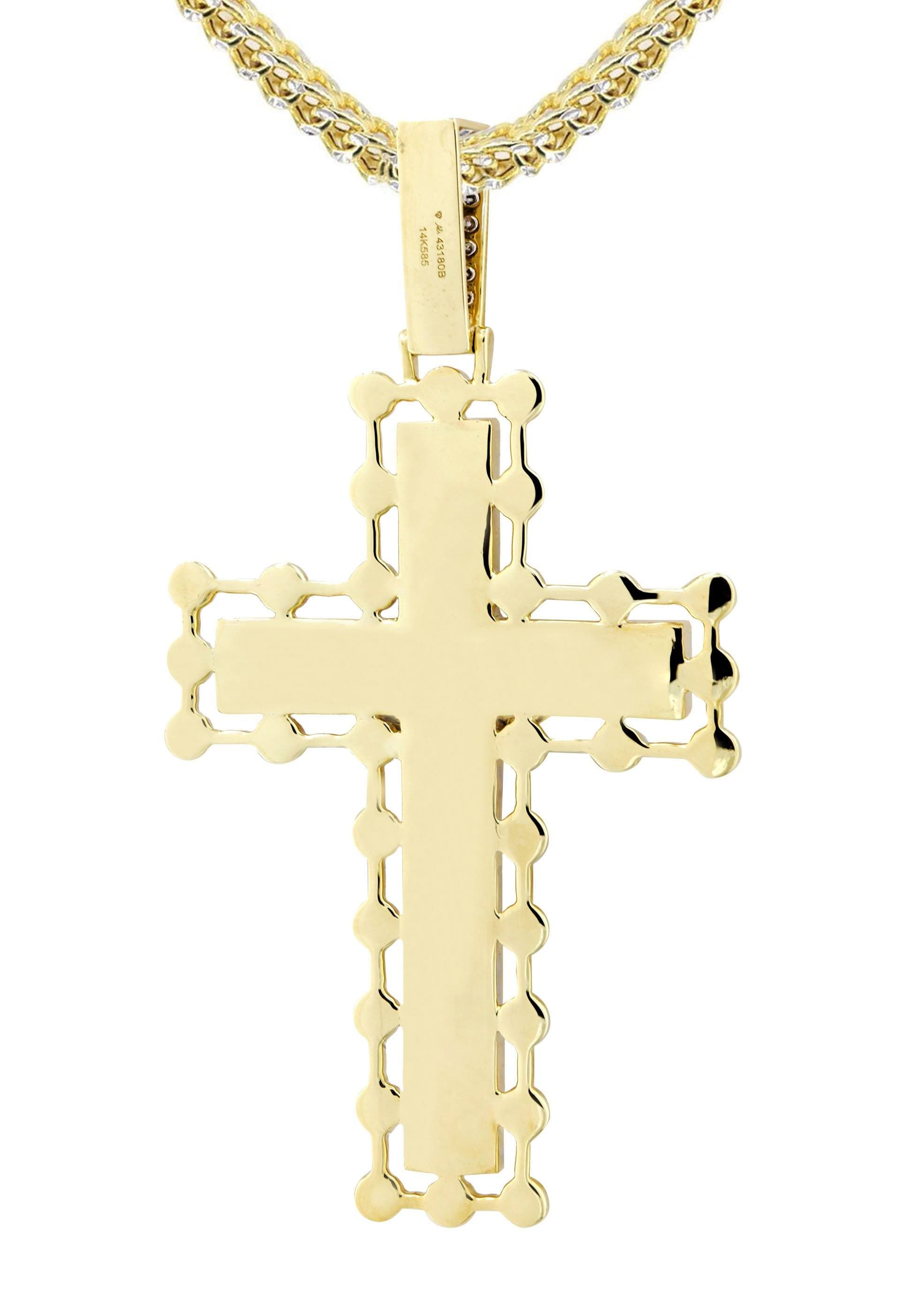 14K Yellow Gold Finish Crowned Cross - Free 24 outlets