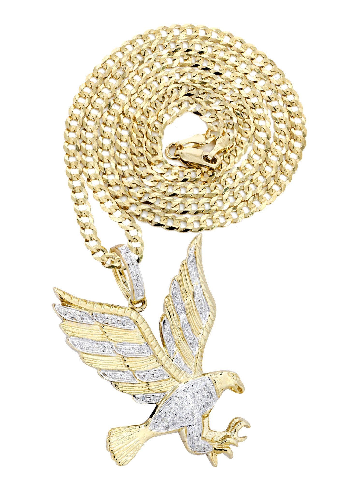 10KT 2024 gold diamond-cut eagle pendant.