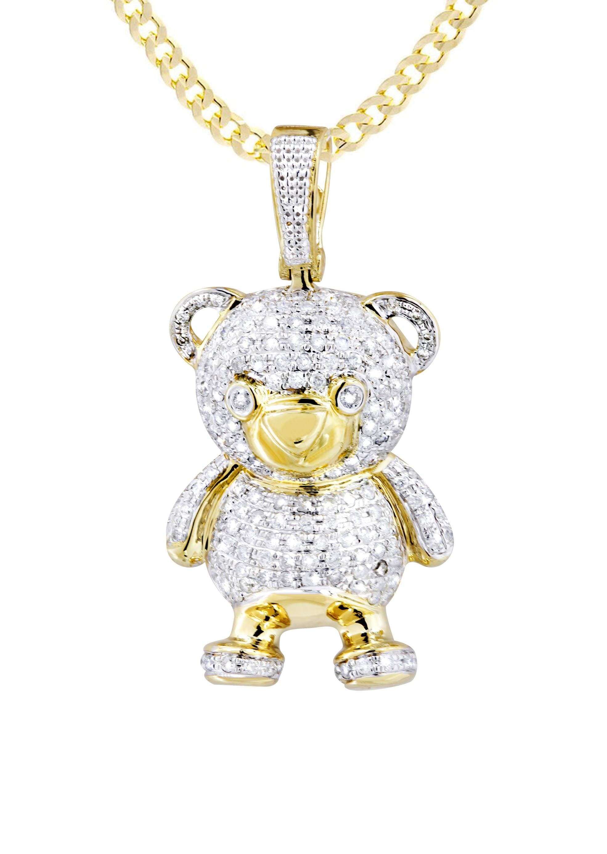 10K Real selling Yellow Gold Teddy Bear Pendant CZ 5 Colors *Free Chain*