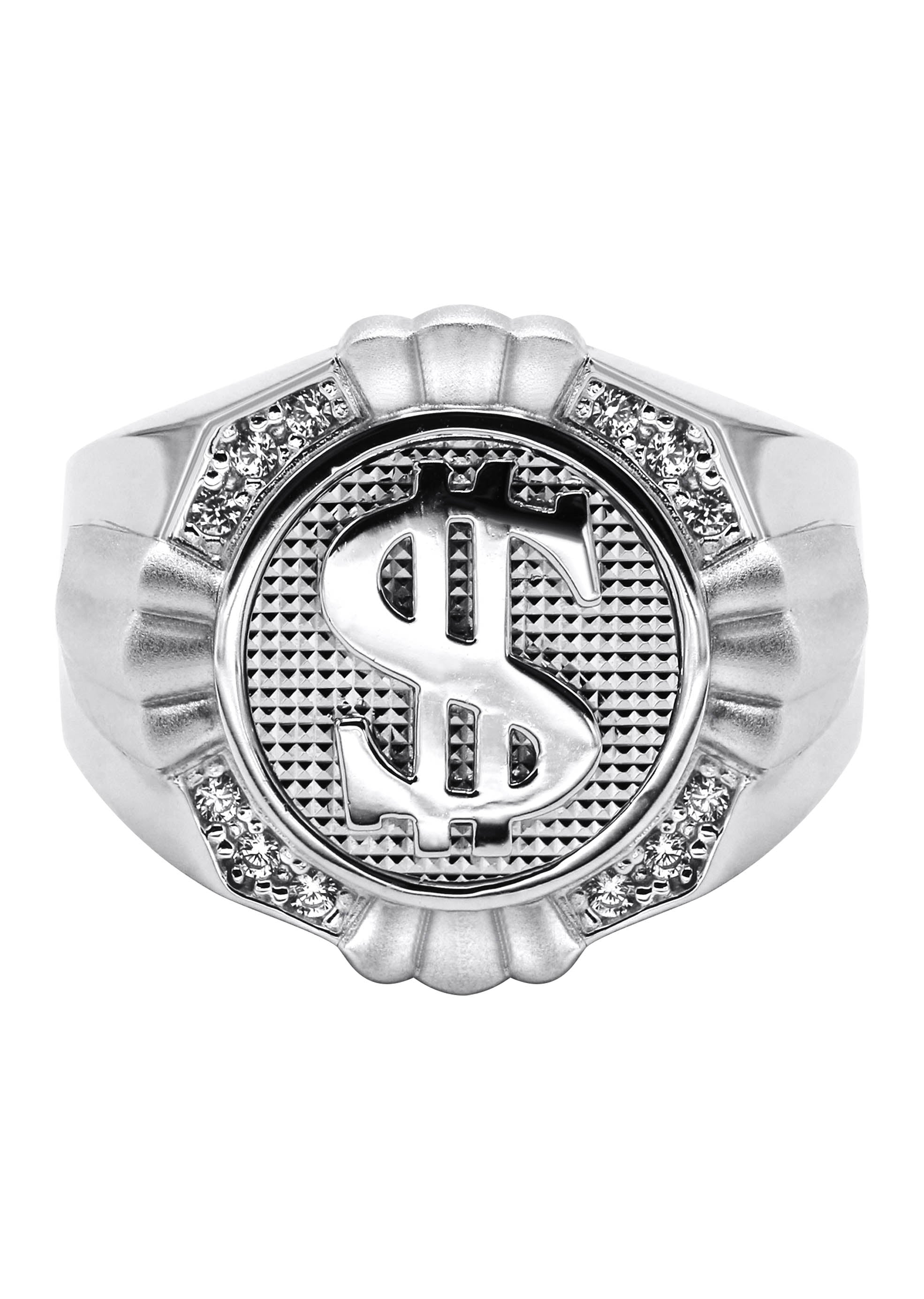 Gold ^ 925 Silver Iced Dollar good Sign Ring