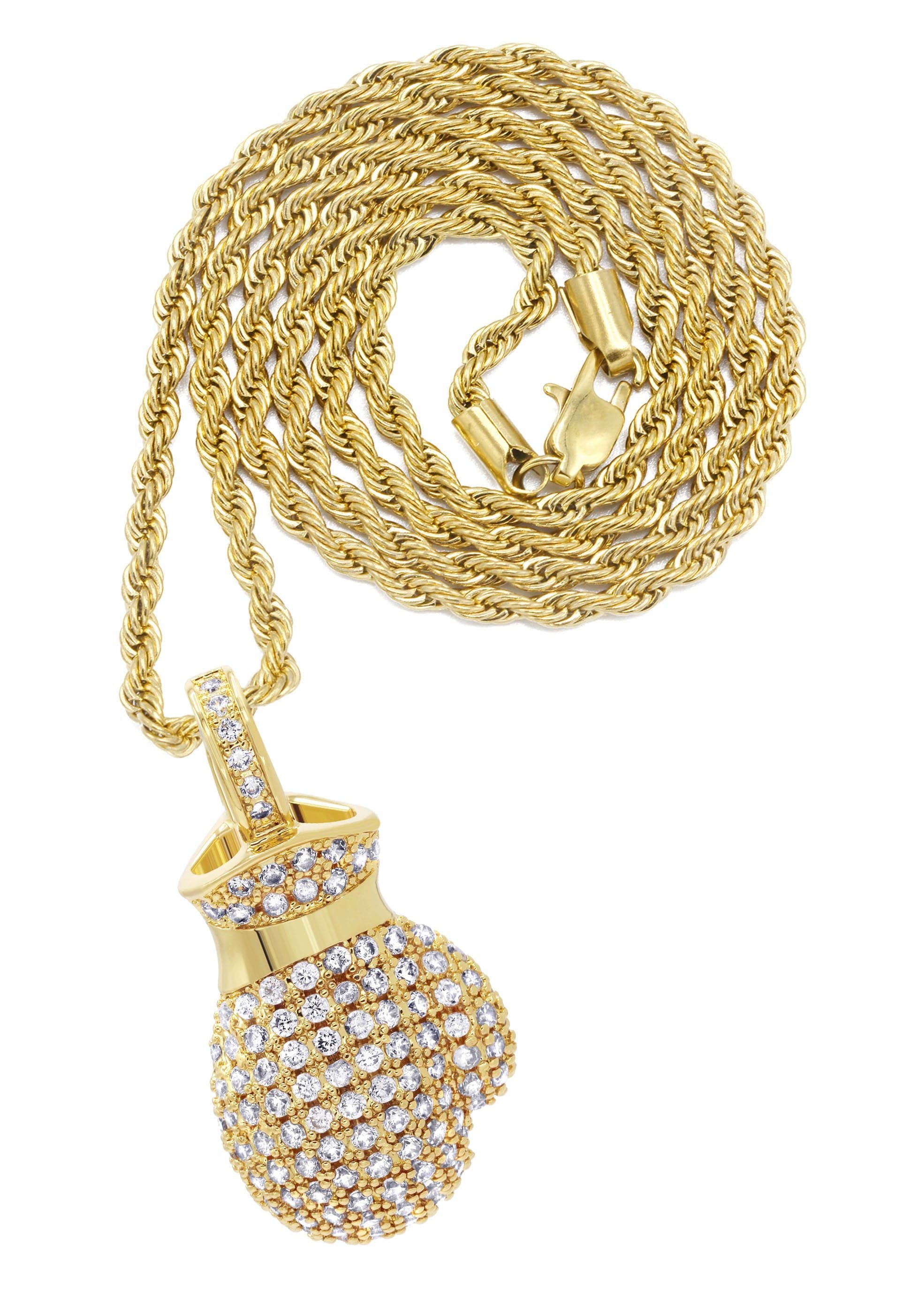 Gold Chain Cuban 24in 8mm and outlet Icy Boxing Gloves Pendant Set