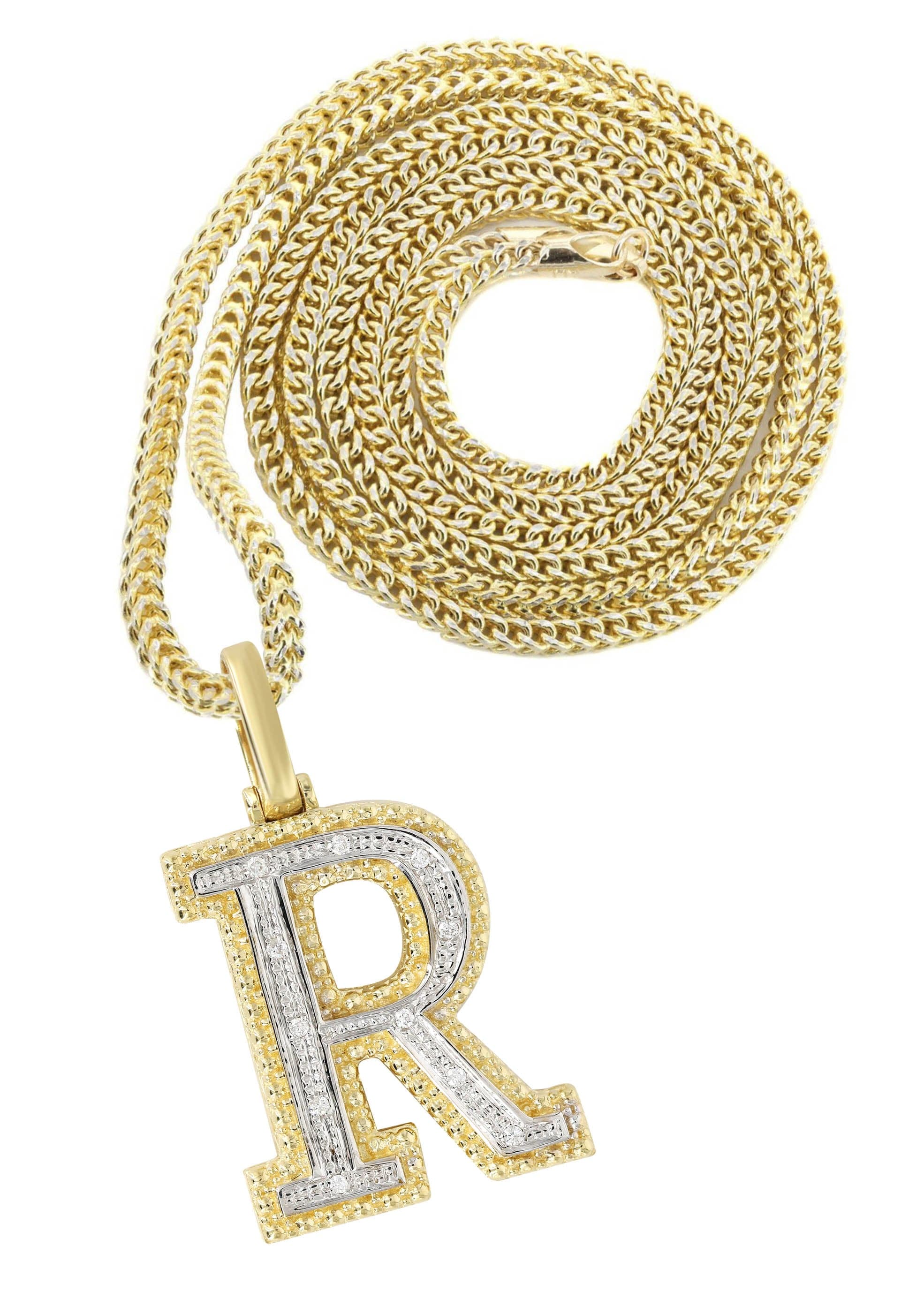 ダイヤモンド 10K イエロー ゴールド文字「r」ネックレス | 約14.3グラム