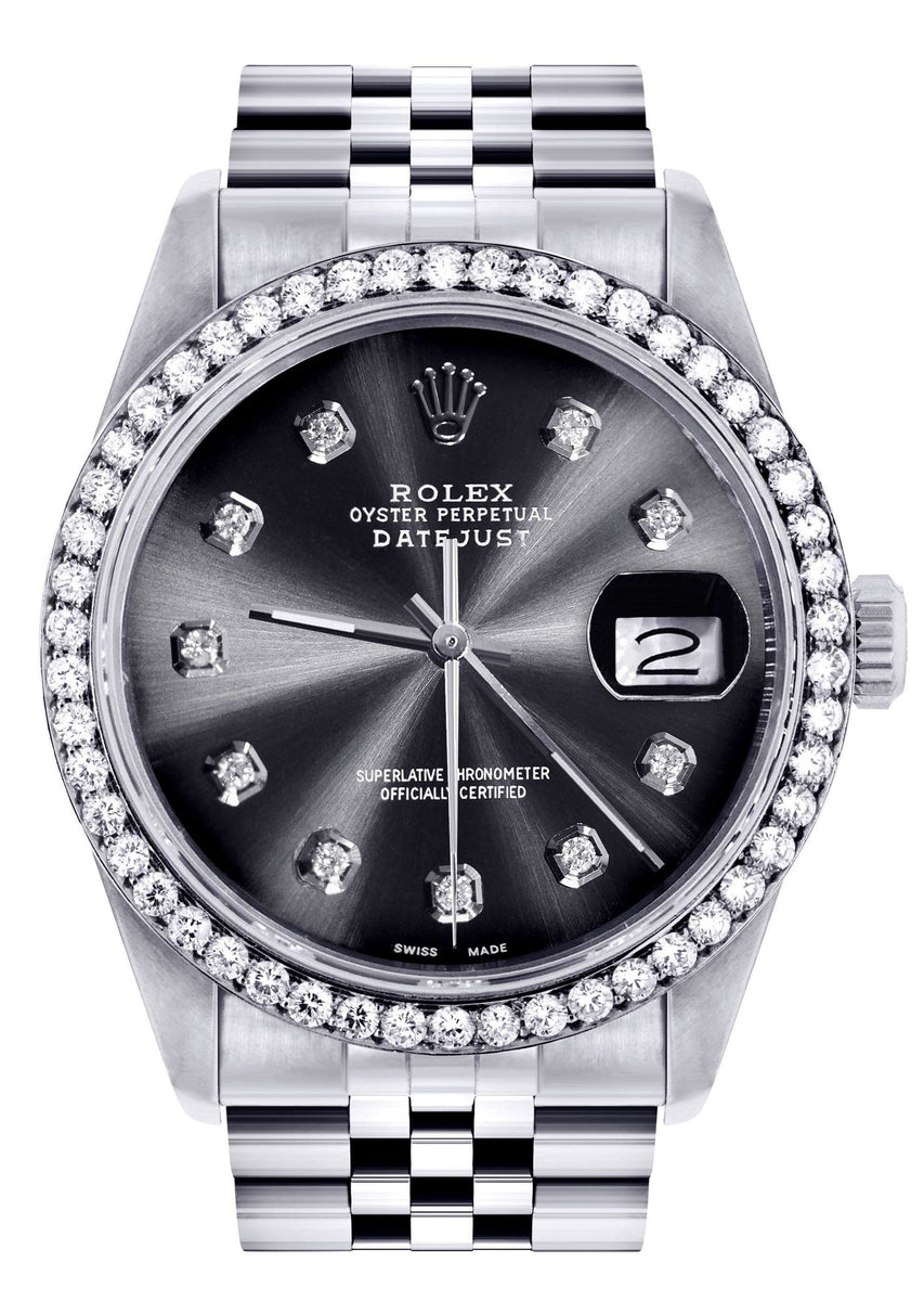 Diamond Mens Rolex Datejust Watch 16200 | 36Mm | Graphite Diamond Dial ...
