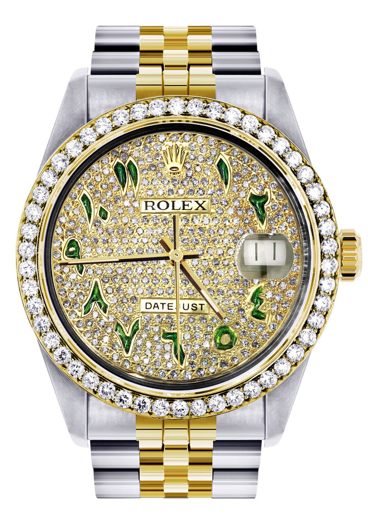 Womens Diamond Gold Rolex Watch 16233 | 36Mm | Custom Green Arabic Ful ...