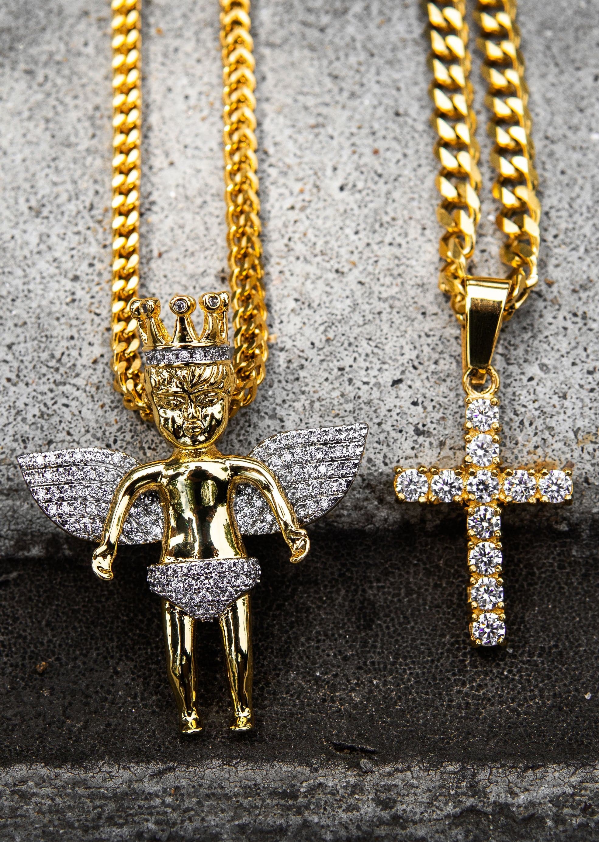 GOLD CZ ICED OUT CUBAN deals LINK CROSS CHAIN NECKLACE