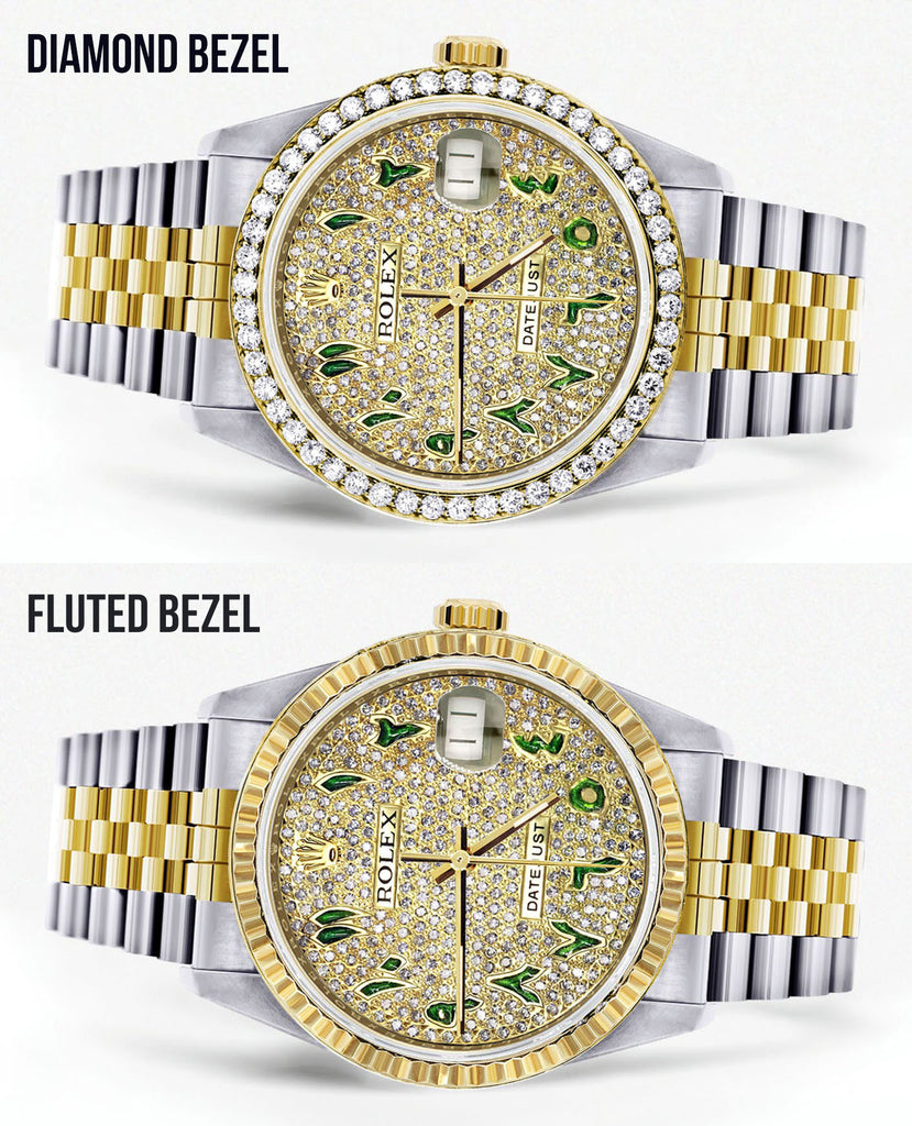 Womens Diamond Gold Rolex Watch 16233 36mm Custom Green Arabic Ful