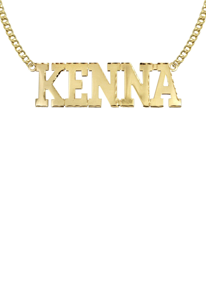 14K Gold Diamond Cut Name Plate Necklace | Style #46 – FrostNYC